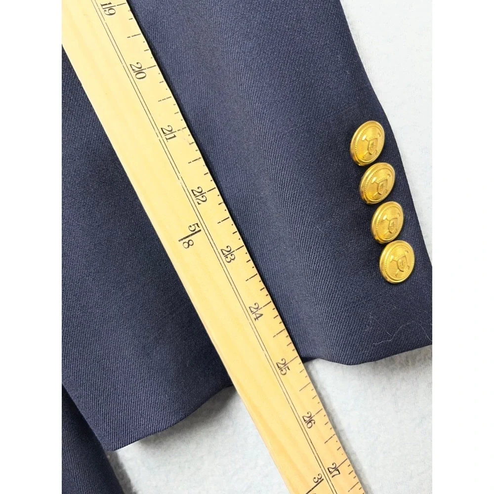 Lauren Ralph Lauren Mens Navy Blue 100% Wool Blazer Gold Crest Buttons 44R (42R)